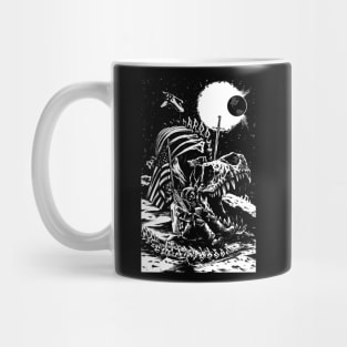 astronaut dinosaur t rex skeleton swords tattoo 70s metal amp amplifier stack tube guitar heavy stoner rock Mug